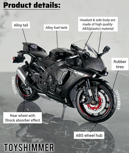 Image of die cast Yamaha YZF R1 Model Toy Metal Bike 1:12 Scale Realistic Alloy Metal Motorcycle Toy, Model Bike, Best Gift for Boys Men Kids Children (Black)