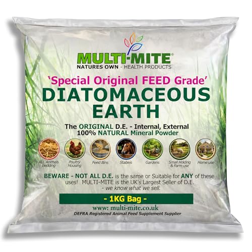 Multi-Mite 1KG Bag Feed Grade Diatomaceous Earth DE Powder for Dogs Cats Poultry Animal Bedding & Housing Pet Areas Stables Gardens. 100% Natural Highly Absorbent & Desiccating DEFRA Registered