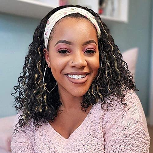 Image of Headband Wig Curly 1B /27 Deep Wave 14 Inches 100% Human Hair ,Headband wigs for black women Glueless None Lace Front Wigs Machine Made 150% Density headband wig human hair with Headbands(14 Inches)