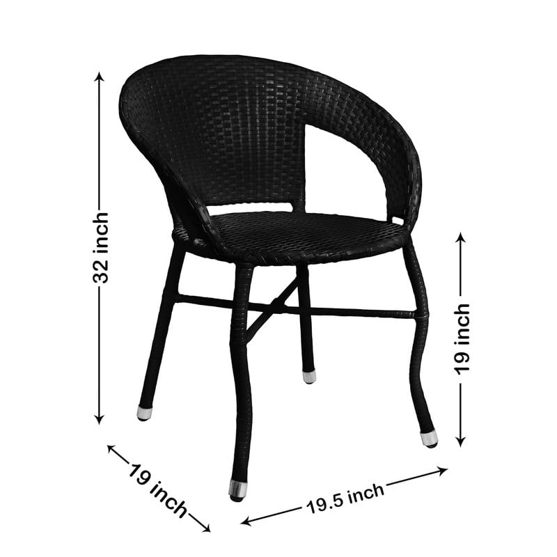 Image of Amazon Brand - Solimo Rattan and Wicker Garden Patio Seating Chair and Table Set Outdoor Balcony Garden Coffee Table Set Furniture with 1 Square Glass Top Table and 2 Chairs Set for Home (Black)