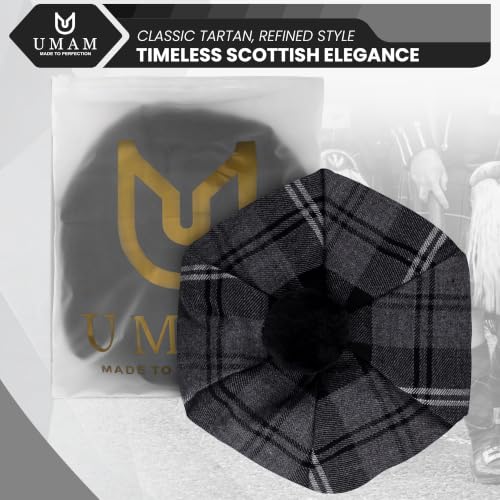 Image of Scottish Tam O' Shanter Hat Tartan Bonnet Pom Pom Wool Flat Cap One Size