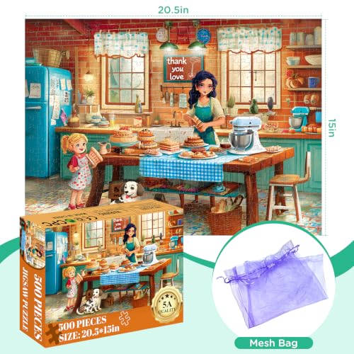 Rompecabezas de 500 piezas para adultos: Cocina rústica acogedora con repostería | Escena colorida de postres y pasteles, rompecabezas familiar de cartón reciclado como regalo para mujeres, adultos mayores y amantes de los puzzles miniatura 2
