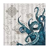 LEITINGYA Nautical Octopus Shower Curtain, Ocean Beach Blue Shower Curtain, Funny Pirate Sailboat Ma