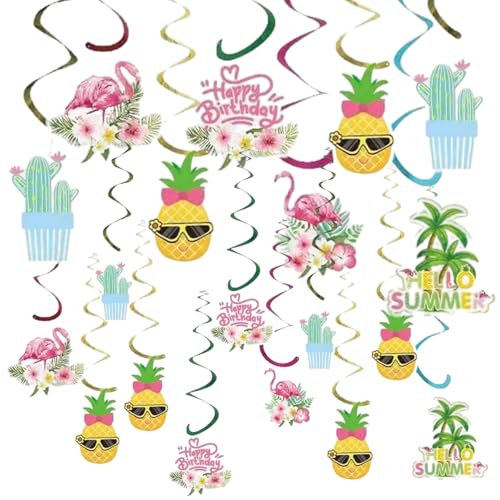 Image of Hawaiian Hanging Swirl - 24PCS Party Decorations for Boys Kids SummerTheme Birthday Party Supplies Hawaiian Hanging Spiral Garlands Ceiling Decor (Hawaiian Luau)