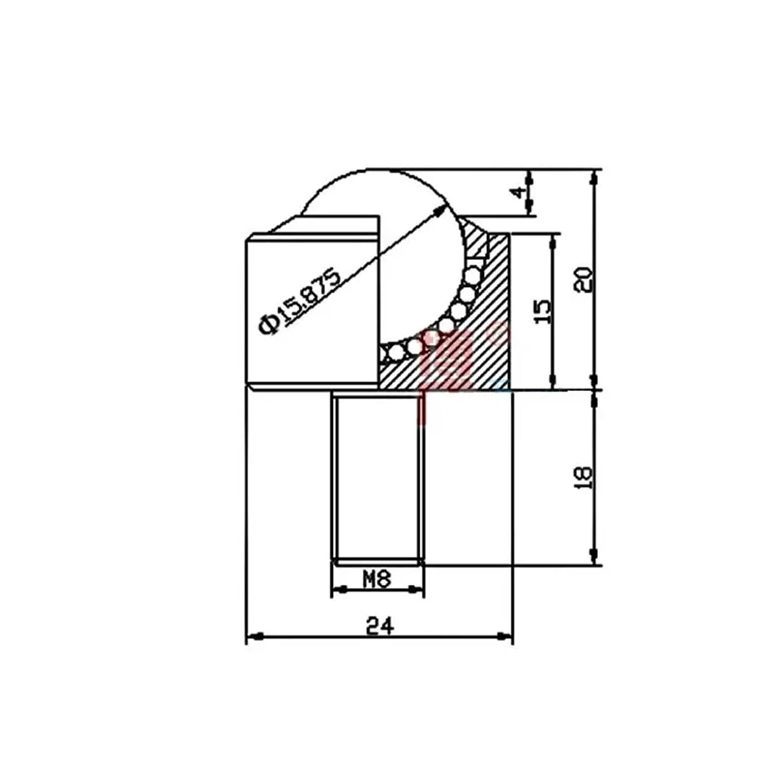Kółko kulkowe z łożyskiem kulkowym, 10 sztuk kółek kulowych, koło M8, śruba, cylinder 15,875 mm, koło 8 mm, obciążenie 45 kg