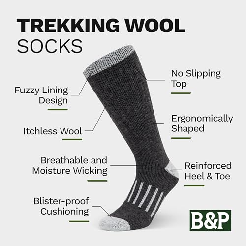 B&P Premium Merino Wool Socks for Men & Women Thick Warm Winter Socks with Anti-blister Cushioning and Moisture Control2