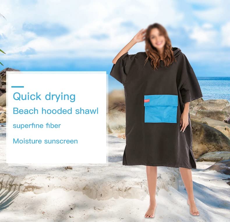 Microfiber Hooded Swimming Towel Quick Dry Hoody Bath Towel Beach Towel Changing Bath Robe (Color : A, Size : 110X75cm) (Black 110X75cm)