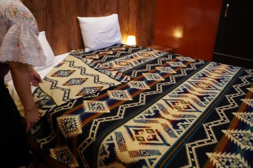 Image of Alpaca Wool Blanket, Queen 94 inch x 78 inch, Reversible 2 in 1, Thick and Ultra Soft, Hypoallergenic, Non-Itchy, Handmade in Ecuador. Premium Alpaca Wool Blanket. Blue.