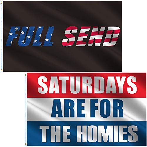 VAFLAG 2PCS US Star Full Send Flag & Saturdays for The Homies Flag Nelk Nelkboys Boys Flags 3x5 Ft Vivid Color Cool Outdoor Indoor Banner College Dorm Room Man Cave Tailgates and Parties Wall Flags