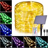 Hozplex Solar Rope Lights Outdoor Waterproof, 66Ft 200 LED String Light Fairy Solar Powered & USB with Remote, 18 Colors Changing Fairy Lighting for Outside Indoor Trampoline Patio Christmas Decor