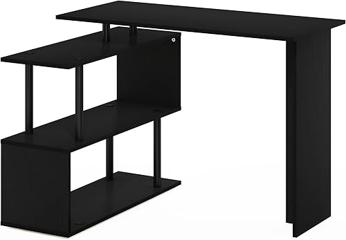 Furinno Moore - Escritorio para computadora en forma de L con estantes de 3 niveles, Americano