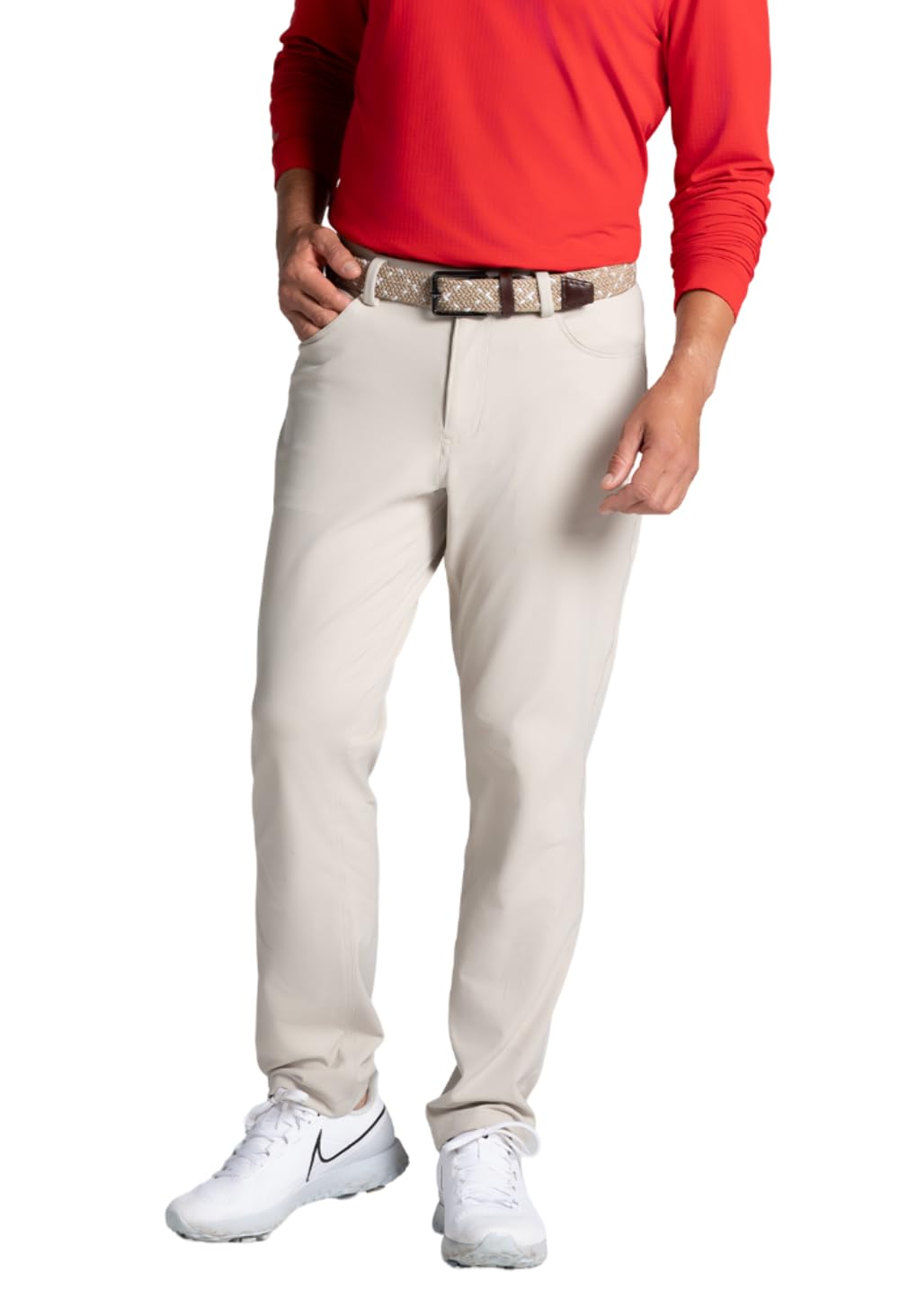 IBKUL Men's 5-Pocket Performance Pants UPF 50, Moisture-Wicking, Quick-Dry, Perfect for Golf & Outdoor Wear - 98004 Stone Solid L
