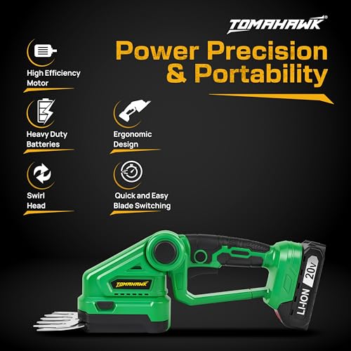 Image of TOMAHAWK CHT-20A 20V Cordless Hedge Trimmer with 1.5Ah Battery | 24 inch Dual Action Blade | Lightweight Handheld Grass & Shrub Cutter | Tool-Free Blade Change Garden Trimmer