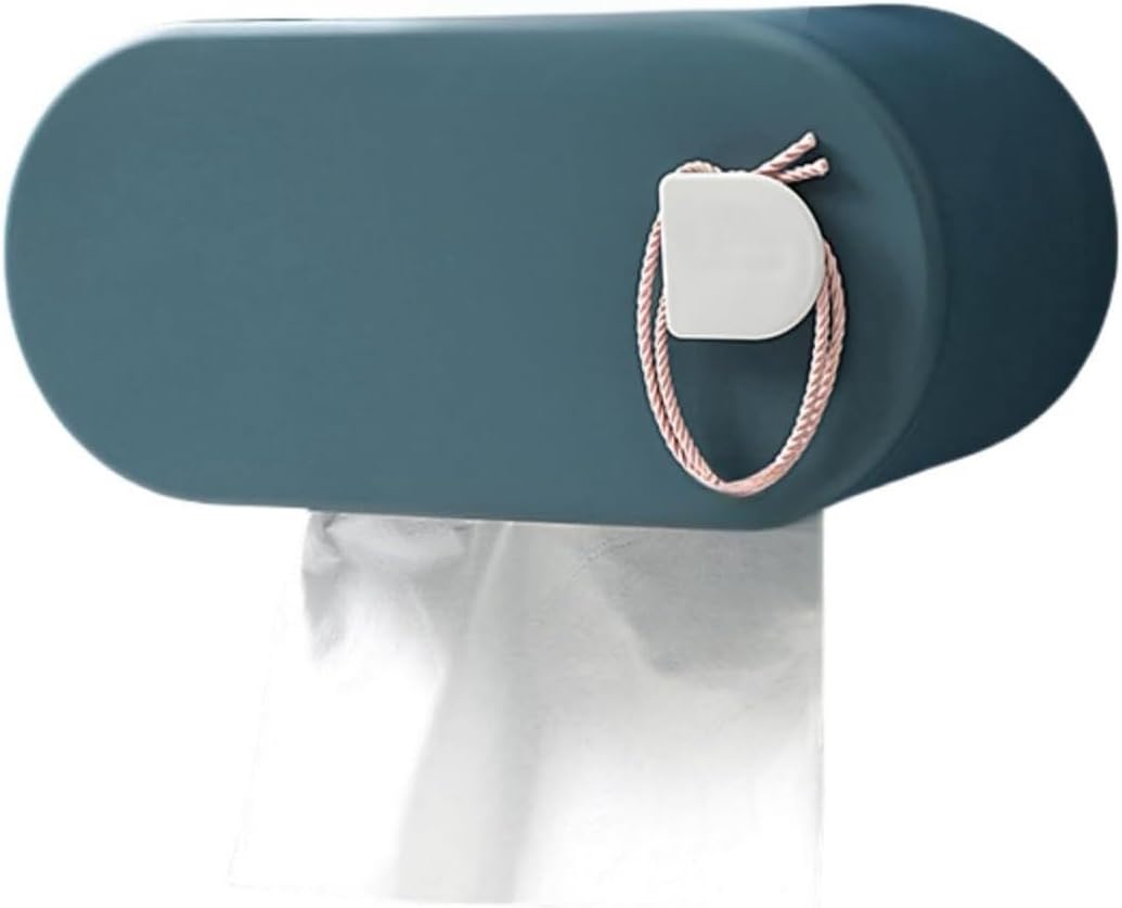 Toilet Paper Holder Wall Mounted Tissue Box Holder Exquisite Modern Minimalist PET Fabric Nail Free Installation Tissue Roll(Deep Blue)