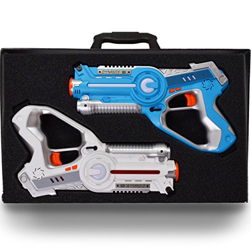 DYNASTY TOYS Family Games Laser Tag Set and Carrying Case - Blue/White Laser Tag Blasters for Birthday Parties and Family Events (2 Pack)