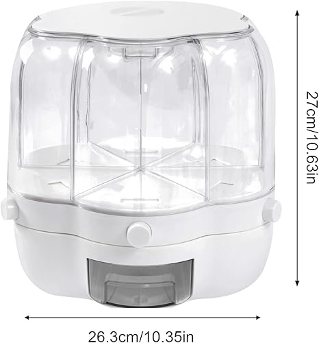 Miniatura 5 de Dispensador de granos giratorios de 6 rejillas, dispensador de cereales, dispensador de arroz giratorio de 360, recipiente de arroz seco redondo