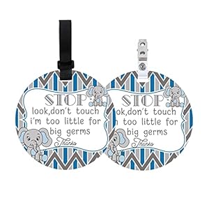 PLIGREAT 2 Pack No Touching Baby Car Seat Sign, Elephant Pattern No Kissing Baby Stroller Tag with Hanging Straps and…