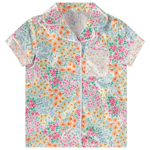 BTween Girls Satin Pajama Set 4 Pack, Short Sleeve Button-Down Sleepwear for Kids, Soft and Breathable Nightwear4