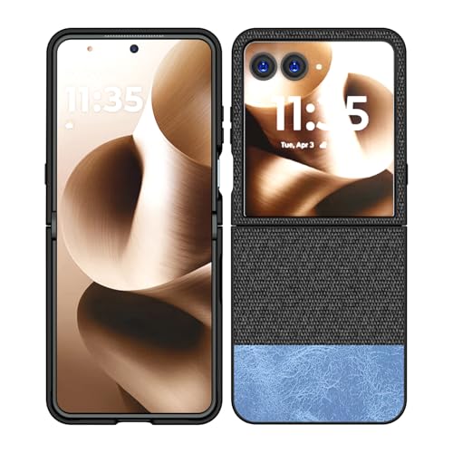 Image of Kapa Soft Fabric & Leather Hybrid Protective Back Cover for Moto Razr 60 /50 | Shockproof Slim Hard Anti Slip Back Case (Black,Blue)