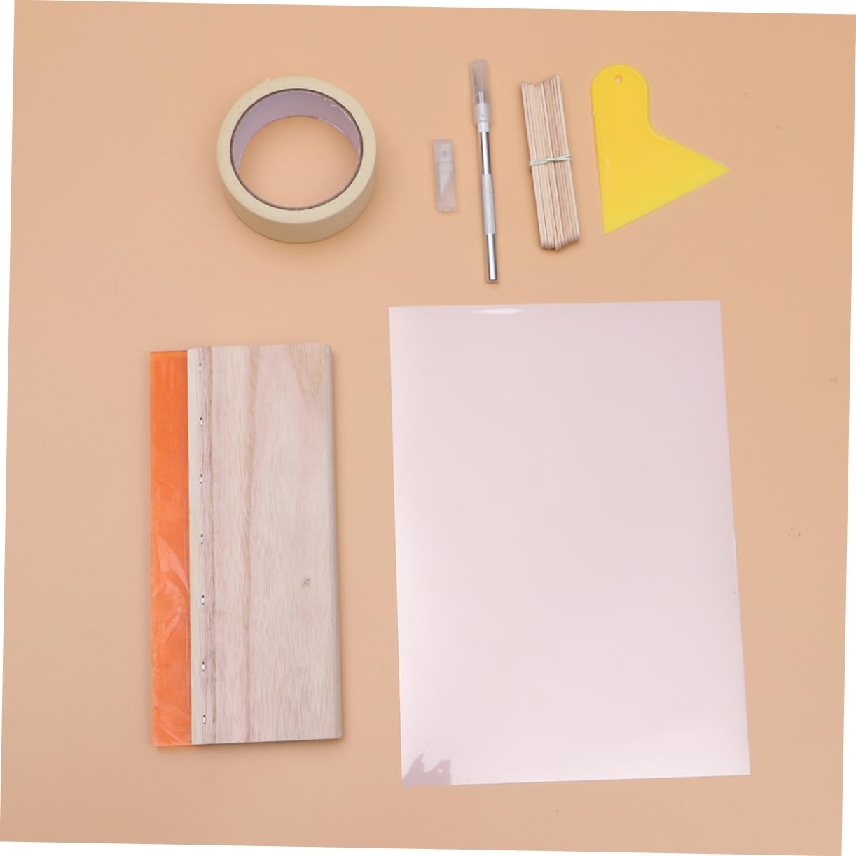 TEHAUX 1set Kit Di Stampa Serigrafica Professionale Con Raschietto e Pellicola Trasparente Nastro Maschera e Accessori Per Progetti Creativi Di Stampa