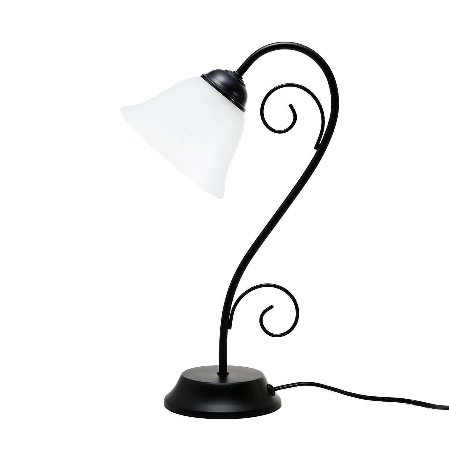 Lampada da tavolo Athen forma arcuata in nero opaco stile rustico retrò country E14 ideale per scrivania, comodino, camera da letto, soggiorno