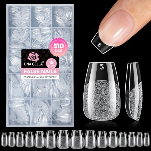 UNA GELLA Short Coffin Nails Tips: 510Pcs Soft Gel Nail Tips Coffin Acrylic Full Cover Short C offin Press on Nails Pre-shaped Half Matte Clear False Nails For Nail Extensions Home DIY Salon 15 Sizes