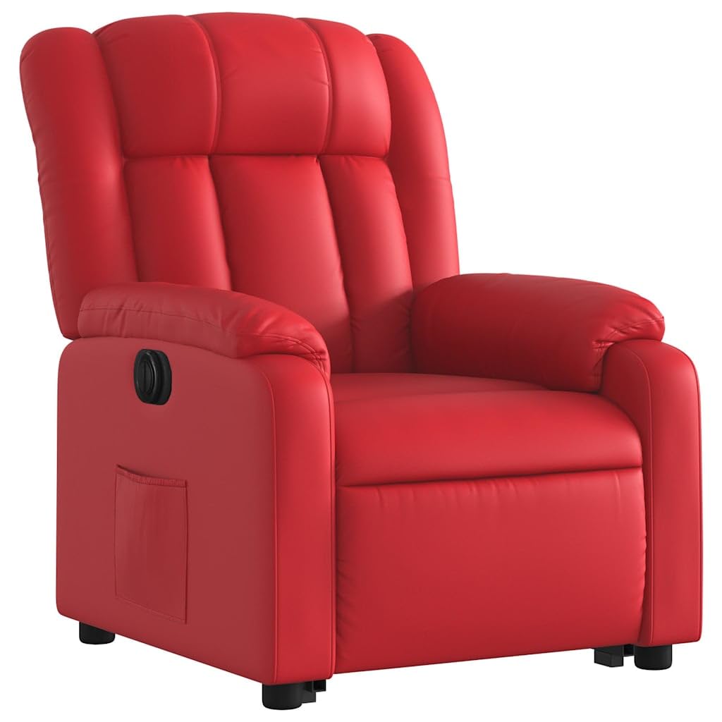 Sillón elevador reclinable eléctrico rojo de piel sintética con motor para elevación e inclinación hasta 135 grados, cómodo y estable, con estructura de madera y metal y bolsillo