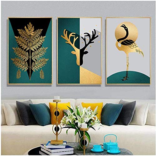 Peinture abstraite cerf et feuille d'or impression sur toile artistique