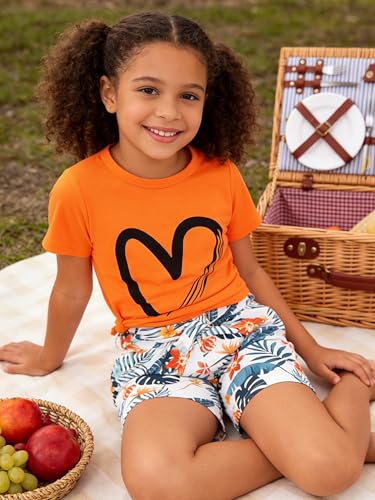 Image of KIDLAGA Toddler Kid Girl Outfits Clothes Floral Short Sleeve T-Shirt Top + Waist Pocketed Summer Short Sets 4-7T Girl Clothes