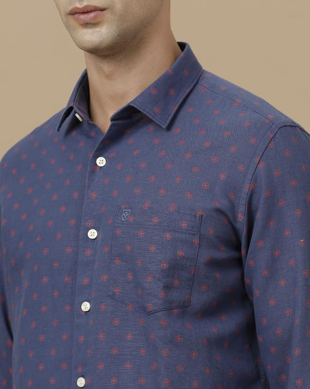 Image of Linen Club Men's Linen Rich Printed Contemporary Fit Full Sleeve Casual Shirt