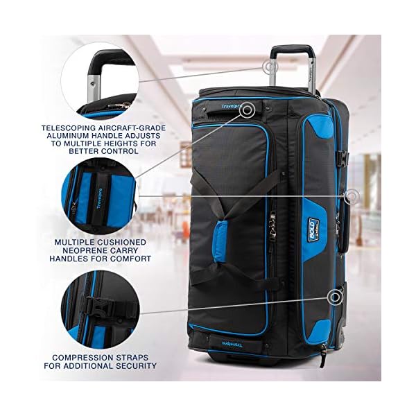 Travelpro Bold Drop Bottom Wheeled Rolling Duffel Bag, Blue/Black, 30