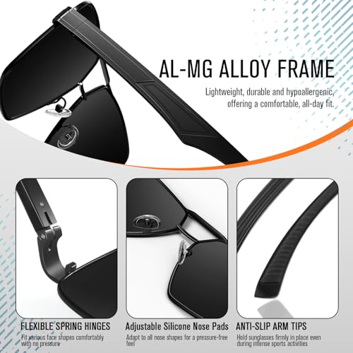Image of WEAROYO Polarized Sunglasses Men Womens Al-Mg Alloy Frame Spring Hinges Pilot Military Style UV400 Protection Driving