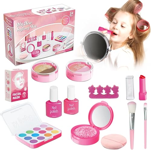 Juego de maquillaje infantil de juguete, maletín de maquillaje para niñas, 12 unidades, juego de maquillaje para niños, juego de maquillaje infantil, juguete de rol, regalo para niñas 3, 4, 5, 6, 7, 8