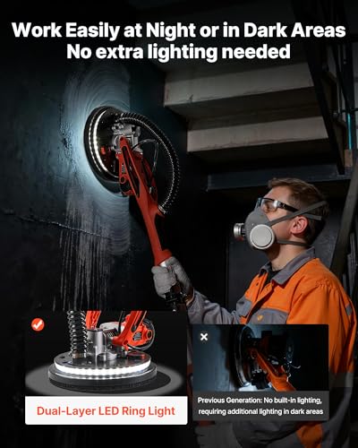 Vevor Levigatrice Cartongesso Per Pareti Levigatrice Elettrica A Disco Per Cartongesso 850 W, Strumento Per Levigatura Soffitti Pareti 5 Velocità Variabili 800-1700 Giri/Min, Manico Estensibile - 5