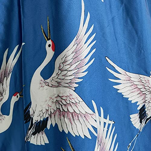 HAORUN Men Japanese Kimono Coat Loose Yukata Outwear Long Bathrobe Tops Vintage (Blue-Satin, Large, l)4