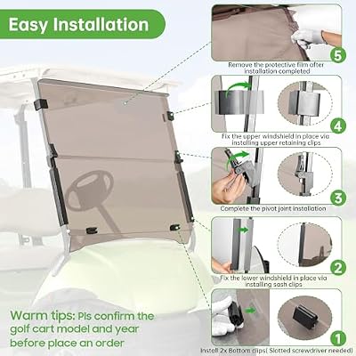 10L0L Tinted Windshield for Yamaha G29/Drive Golf Cart 2007-2016, 4MM Thicken, Foldable and Impact Resistant