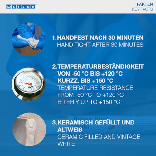 Weicon Barretta Acqua | 2 Componenti Adesivo Speciale | Resina Epossidica | Riparazione Rapida Di Ratori, Piscina, Marittimo, Subacqueo, Bianco, 115G - 4