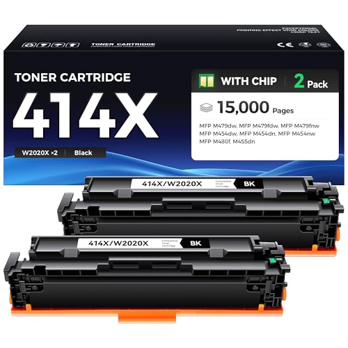 Image of 414X Black Toner Cartridge 2-Pack High Yield Replacement for HP 414X W2020X 414A W2020A Compatible for HP Color Laserjet Pro MFP M479fdw M479fnw M479dw M454dw M454dn M454nw M480f M455dn Printer Ink