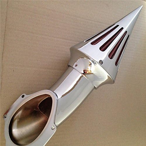 AfterMokit Cone Spike Air Cleaner Intake with Red Filter for Yamaha V-Star 1100 Dragstar XVS1100 1999-2012 Chrome
