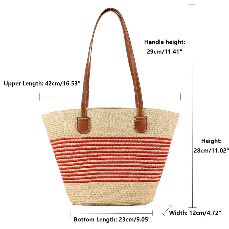 Bolso Tote de Paja para Mujer Rojo-Beige 42x12x28 cm miniatura 3