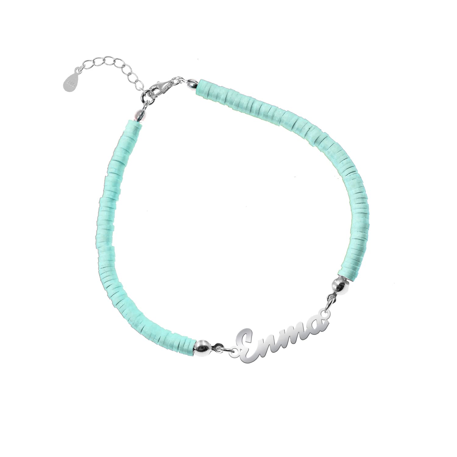 Mi Joya Personalizada Mi Joya Personalizada - Pulsera Personalizada con Nombre de Plata de Ley y Arcilla Polimérica de Colores- Regalo para mujer hija nieta (Aguamarina)