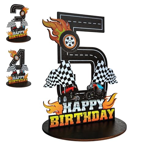 Image of Truck Birthday Number Sign Centerpiece, Truck Wooden Decoration Photo Props for Truck Birthday Decorations (5th)
