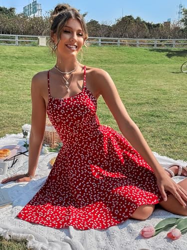 Image of Floerns Women's Summer Ditsy Floral Backless Tie Back Sleeveless Cami Mini Dress