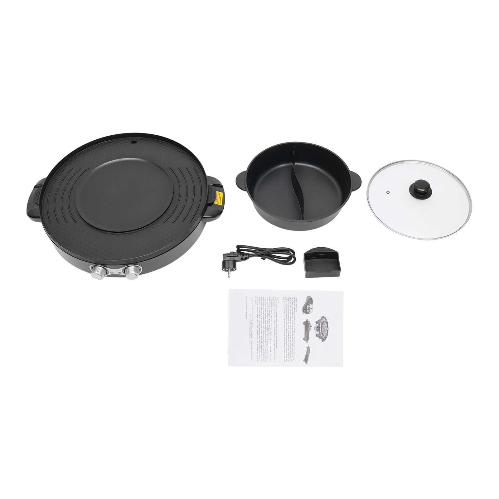 Hot Pot grill elektryczny 2 w 1, 2200 W, garnek elektryczny, wielofunkcyjny hotpot, grill stołowy z lejkiem i uchwytem, nieprzywierająca patelnia dla rodziny, na imprezę, 52 x 18,5 cm