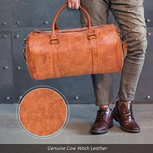 HandmadeTan Wash Leather Duffle Bag-Travel Weekender Bag Easy To Carry For All 4 HandmadeTan Wash Leather Duffle Bag-Travel Weekender Bag Easy To Carry For All