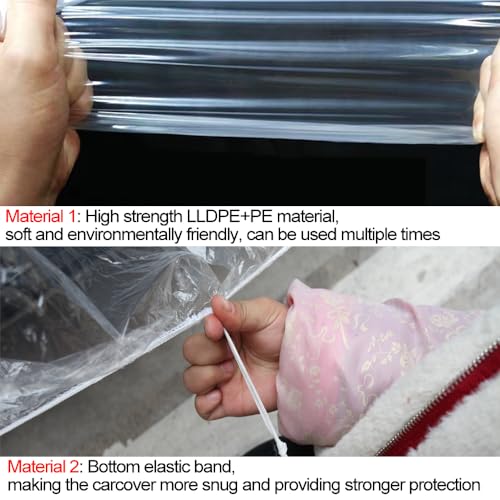 Image of Blue 4 Packs Disposable Car Cover Clear Plastic Car Cover Universal Rain Dust Garage Cover with Elastic Band Medium (12.4 FT x 21.6 FT)
