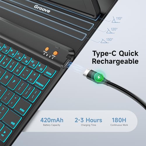 Image of BLUTLOTUS iPad 10.9 Air 5th /4th Gen Case with Keyboard, Pro 11 1st /2nd /3rd /4th, 360 Rotatable Case with Pencil Holder, 7 Color Backlit Wireless Detachable Keyboard Tablet Cover (Black)