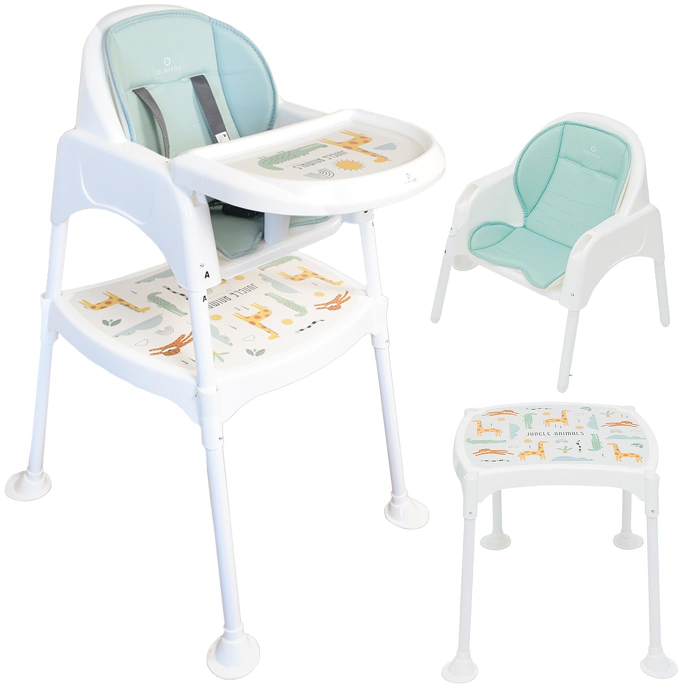 Olmitos - Trona Evolutiva 3 en 1 para Bebé: Trona, Silla Infantil y Mesa con Silla - Arnés de Seguridad, Bandeja Extraíble, Ligera y Ajustable