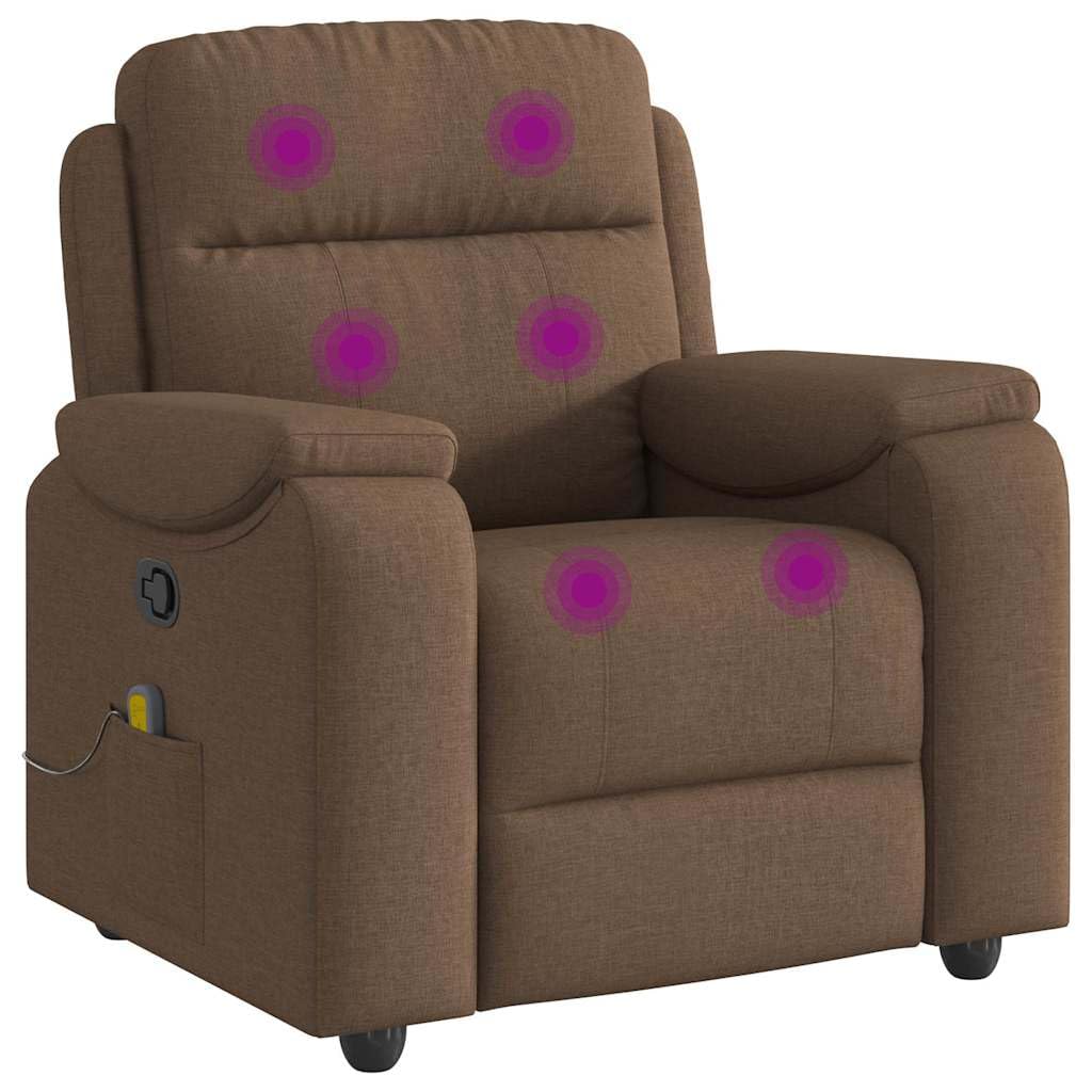 Sillón reclinable con Masaje de Tela marrón, Sillón Relax Reclinable