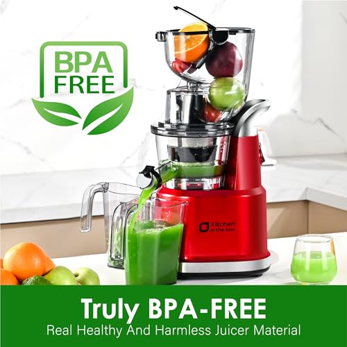 Image of Cold Press Juicer Machines, Kitchen in the Box Slow Masticating Juicers Machine,3.26inch Large Wide Feed Chute Fit Whole Fruits & Vegetables,BPA Free,Easy to Clean (Red)
